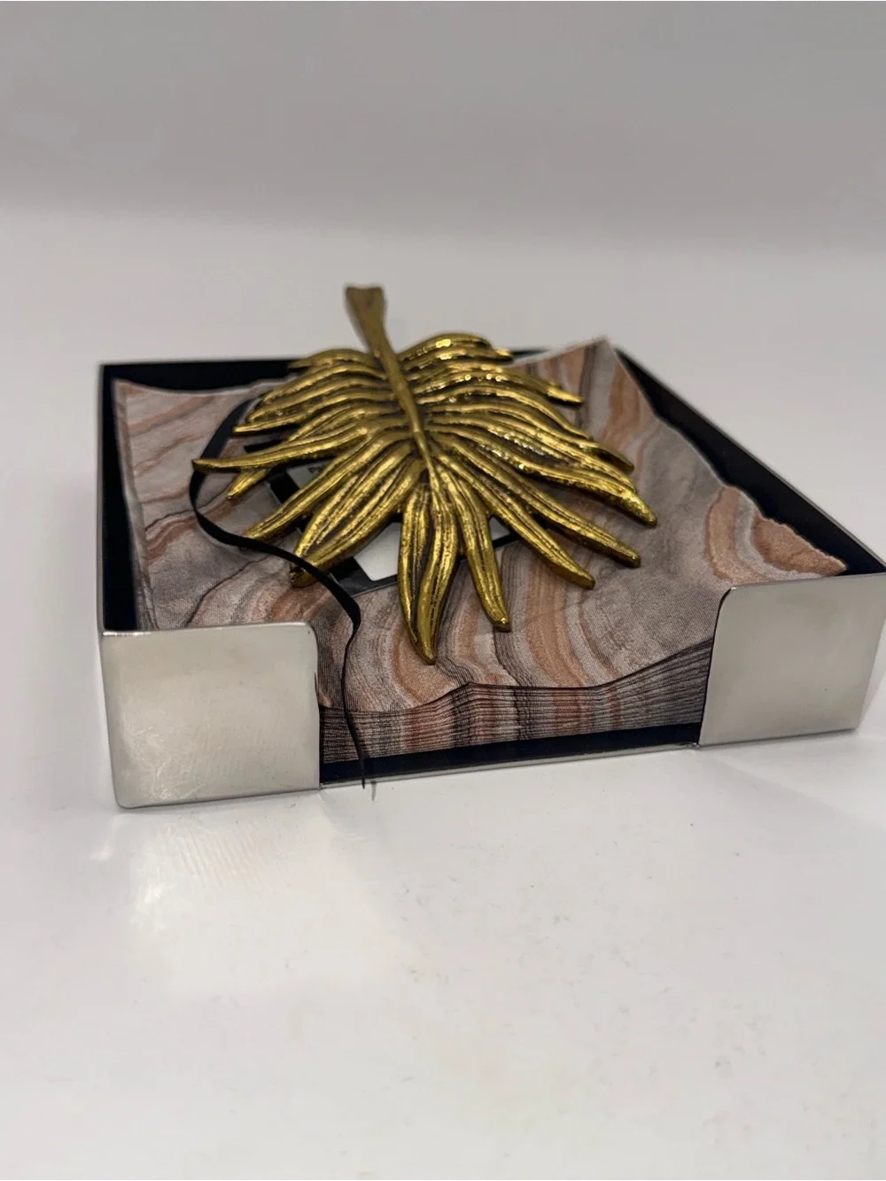 Michael Aram Palm Napkin Holder Antique Gold Designer Table Decor